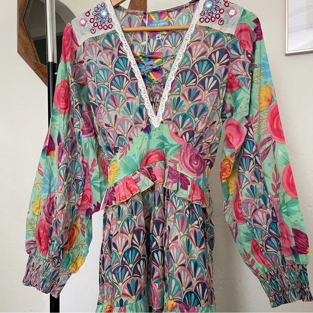 Bohemian colorful long sleeve dress - small - Picture 5 of 17